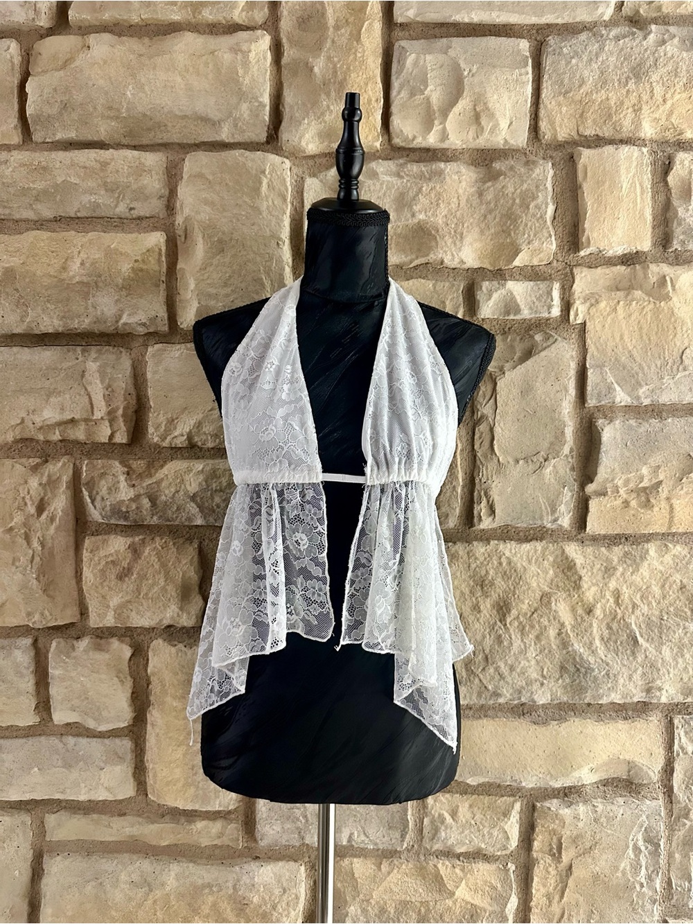 Lace Halter Open-Front Camisole Top - White